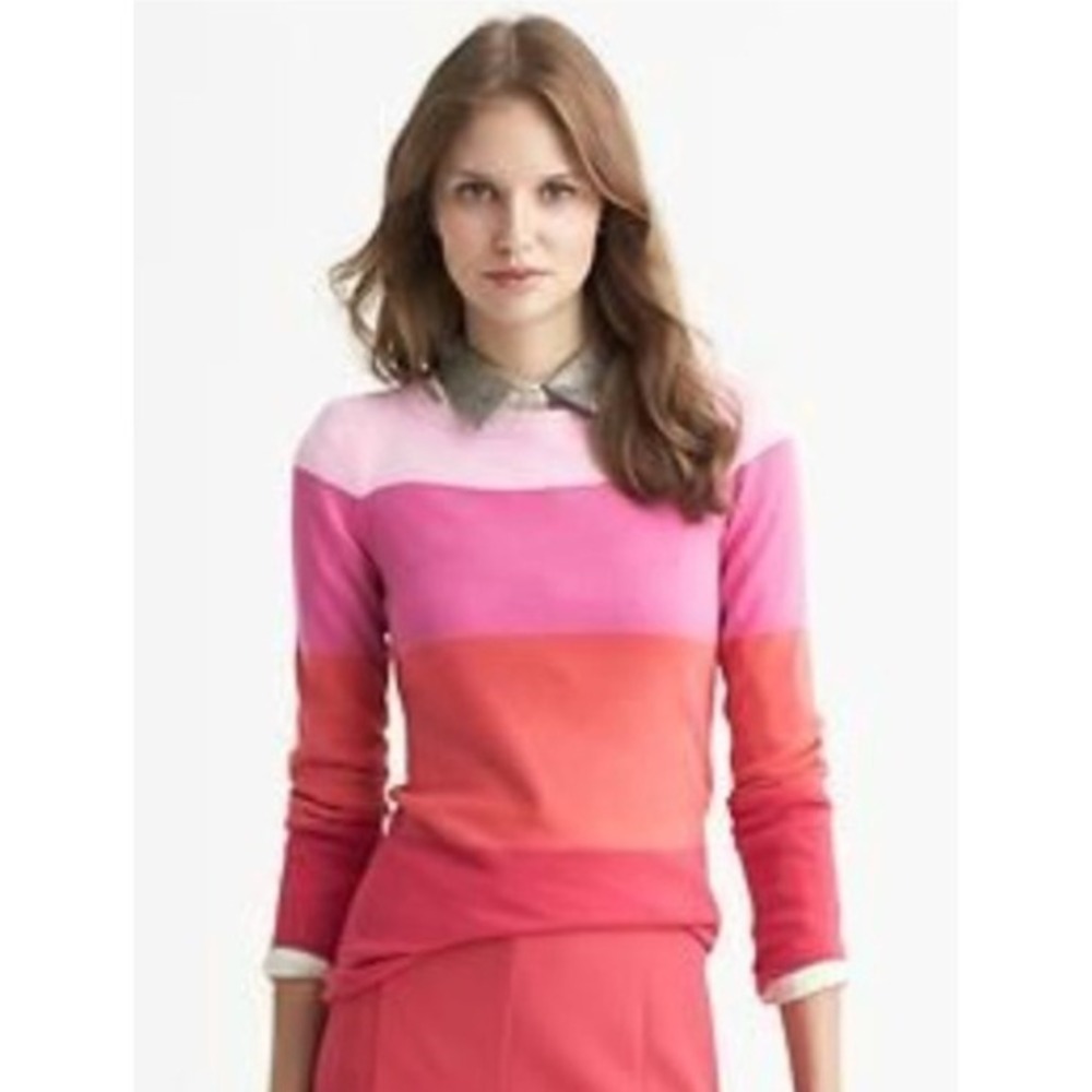 Banana Republic Striped‎ Crew Neck Long Sleeve Sweater Size M Pink Orange Red